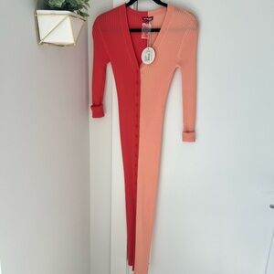 STAUD Coral and Peach Long Sleeve Maxi Dress